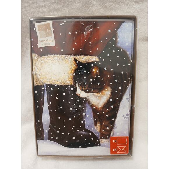 Lot of 6 Cat Christmas Greeting Cards Tabby Santa Claus Boot by Anne Mortimer - Picture 1 of 11